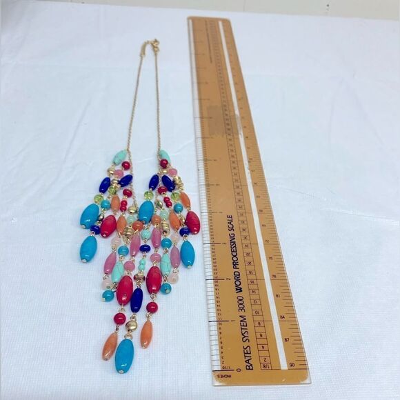 Glass Waterfall Necklace Multicolor Drop 26” Gorgeous - Picture 8 of 9